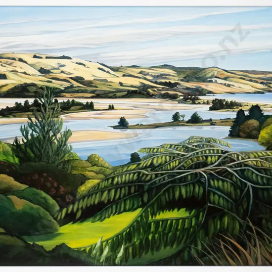 Maria Kemp - framed oil "Garden View, Doctor's Point" H-630 W-1200