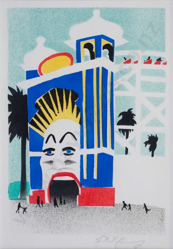 illegible signature - framed ltd edition print - Luna Park in Melbourne H-145 W-100 Image 1++