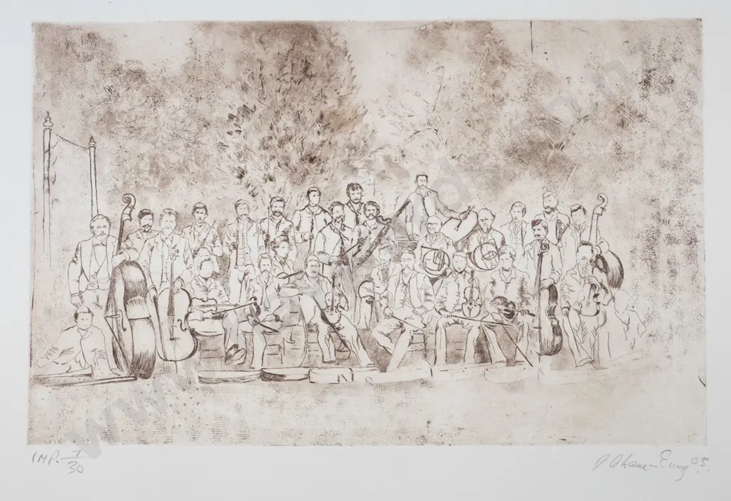 illegible signature '03 - unframed etching IMP 7/30 - orchestra H-290 W-470 Image 1++