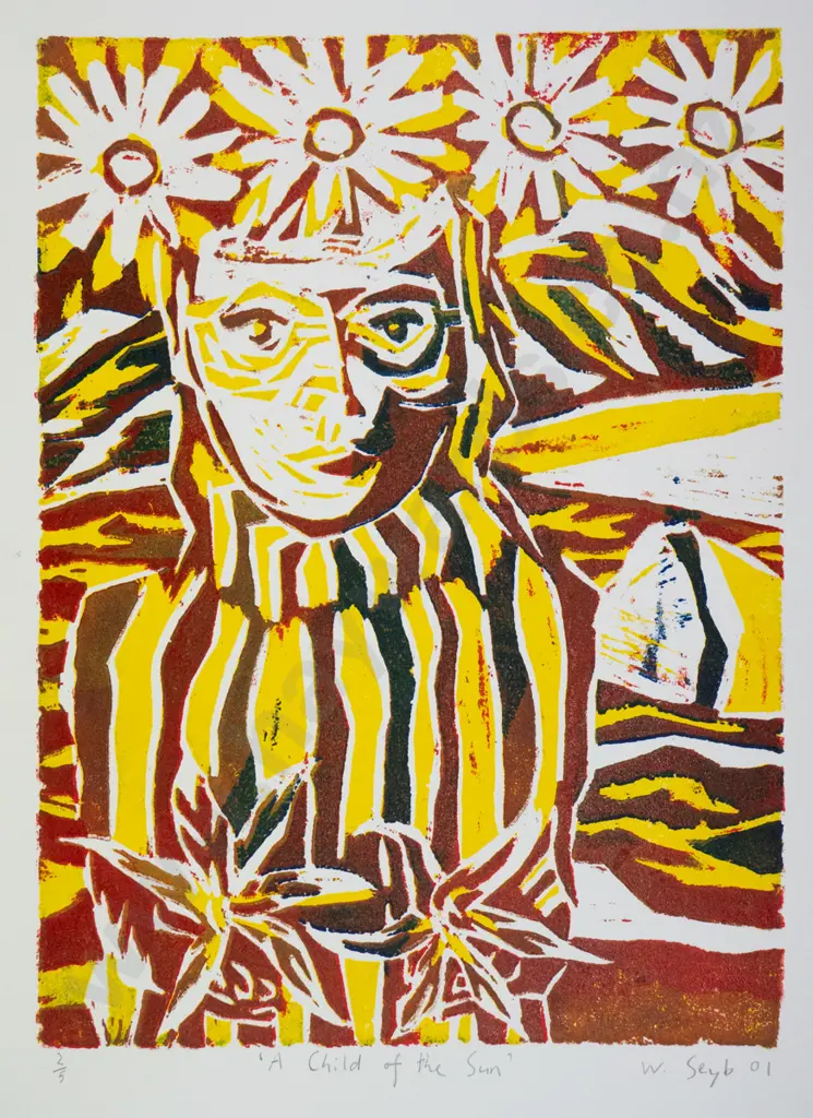 W Seyb '01 - unframed woodcut 2/5 "A Child of the Sun" H-320 W-240 Image 1++