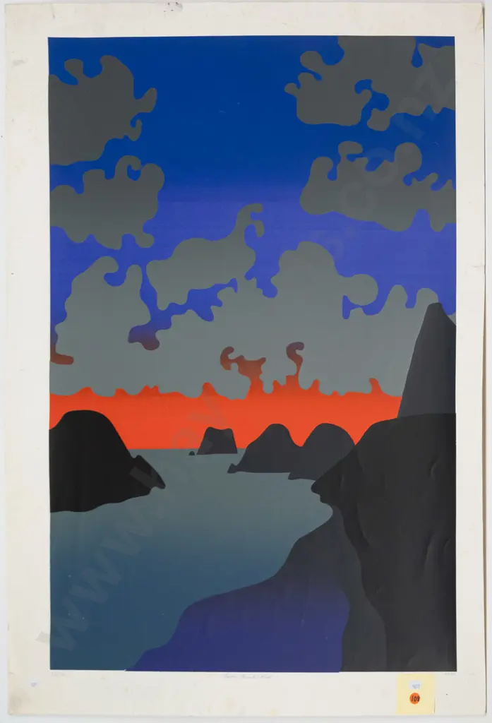 Michael Smither 74 - unframed screen print 2/37 "The back beach ..." H-790 W-540 (age damage) Image 1++