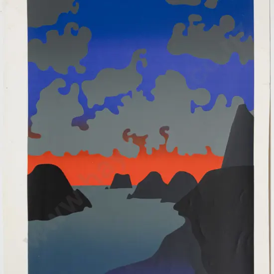 Michael Smither 74 - unframed screen print 2/37 "The back beach ..." H-790 W-540 (age damage)
