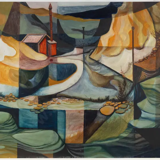 Frank Dean '65 - framed acrylic "St Bathans No. 2" H-360 W-480