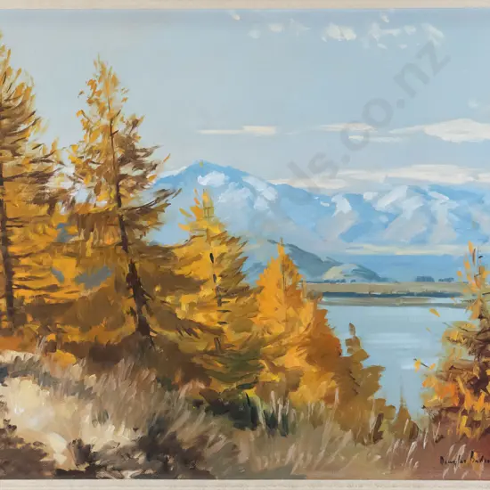 Douglas Badcock - framed oil "Frosty Morning, Frankton Arm, Lake Wakatipu" H-460 W-580