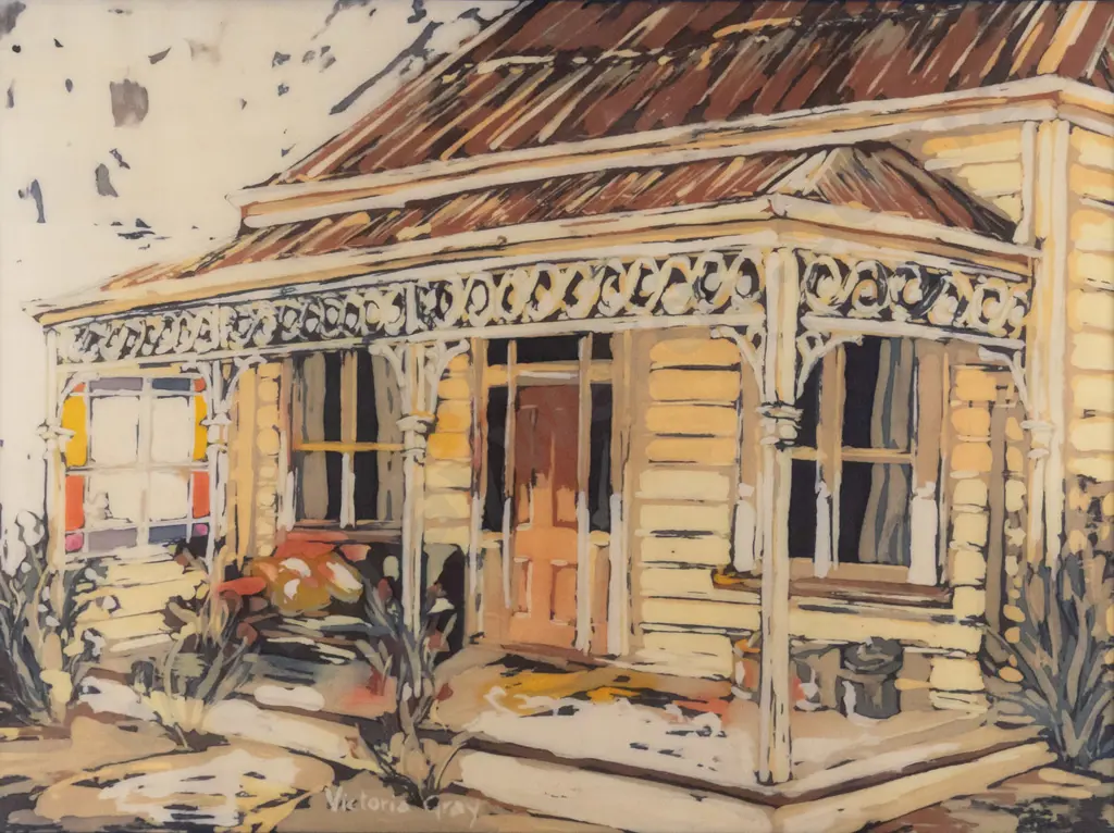 Victoria Gray - framed batik " 110 Harbour Terrace - Student Flat Series" H-430 H-580 Image 1++