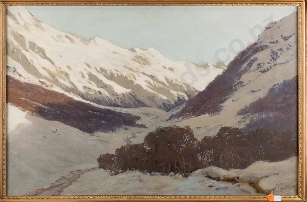 EW Christmas - framed oil on canvas - mountains H-380 W-590 Image 1++