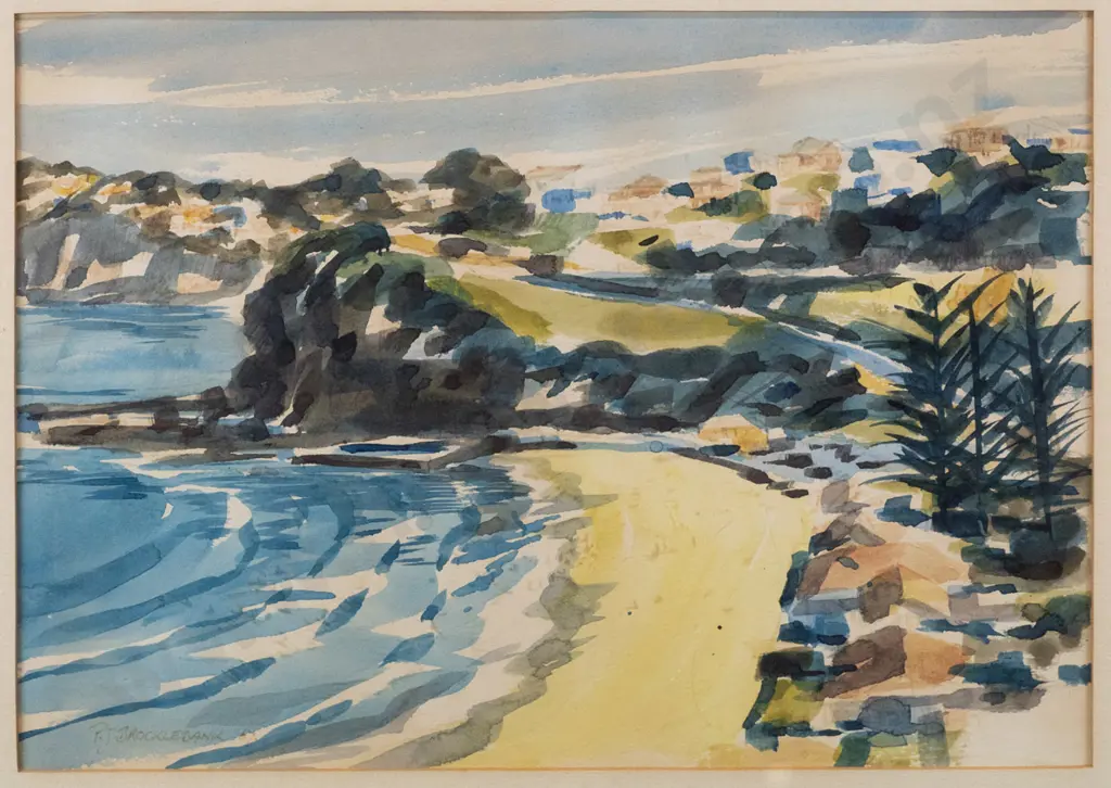Paul Brocklebank '67 - framed watercolour "Bilgola Beach, NSW Australia" H-255 W-360 (fading to mat) Image 1++