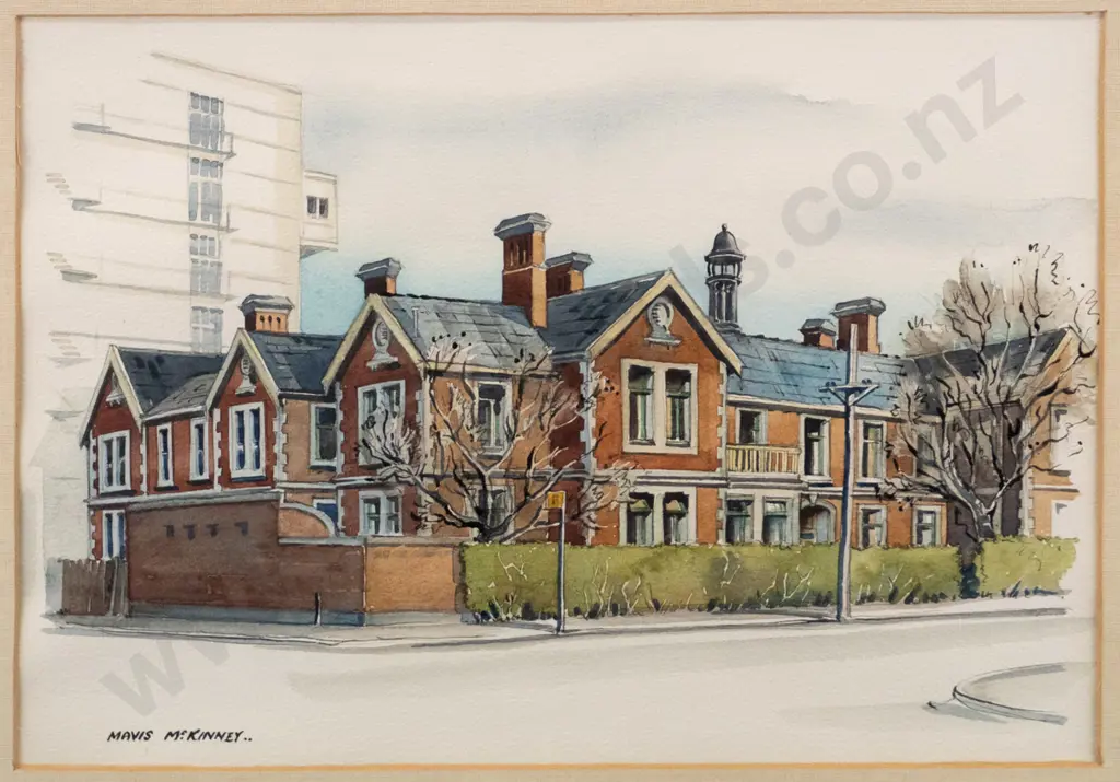 Mavis McKinney - framed watercolour - house surgeons quarter's? H-230 W-330 Image 1++