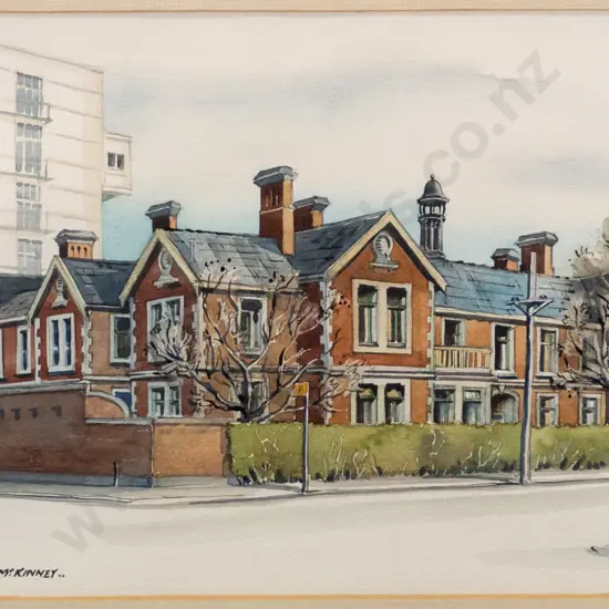 Mavis McKinney - framed watercolour - house surgeons quarter's? H-230 W-330