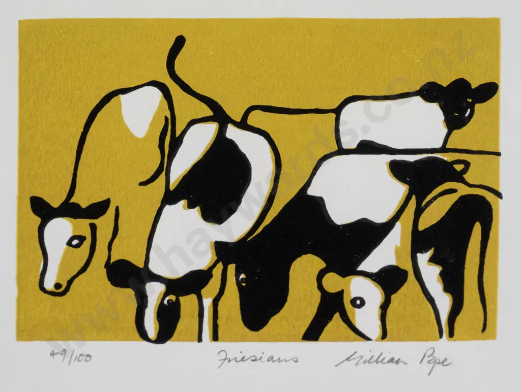 Gillian Pope - framed screenprint 49/100 "Fresians" H-120 W-175 Image 1++