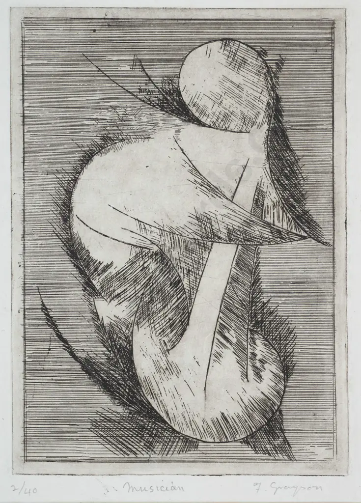Frank Grayson - unframed etching 2/40 "Musician" H-85 W-125 Image 1++