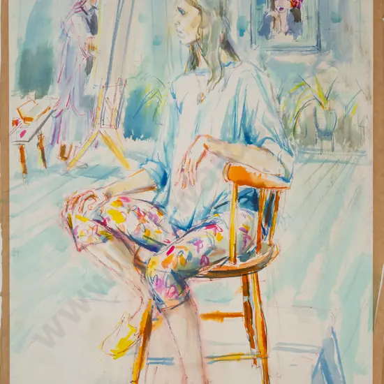 Shona McFarlane - unframed watercolour - seated artists model H-730 W-530