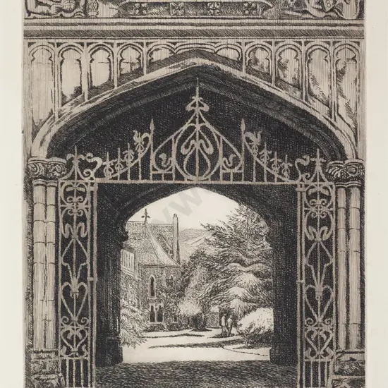 Audrey Bascand 1993 - unframed etching APII "Otago University Archway" H-305 W-225