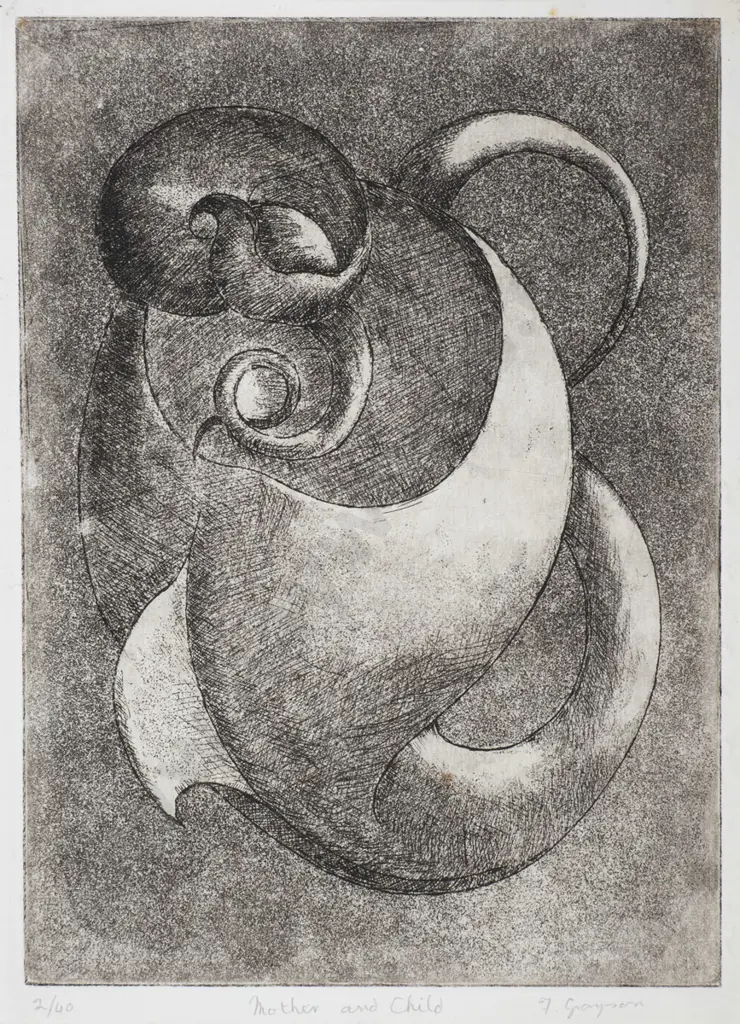 Frank Grayson - unframed etching 2/40 - mother & child H-235 W-170 Image 1++