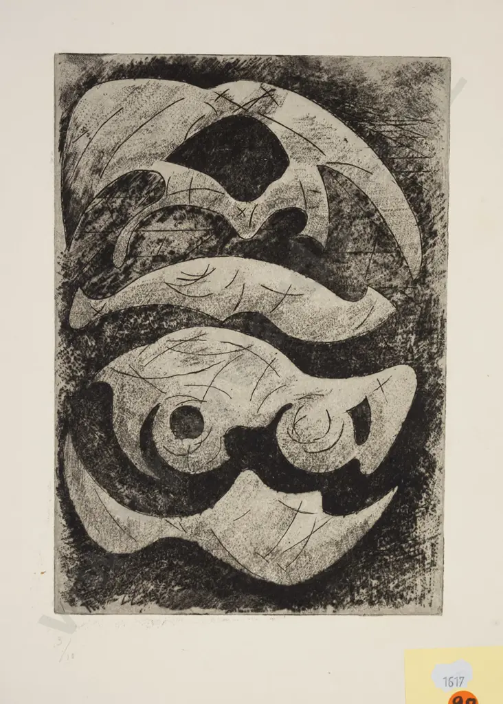 Frank Grayson 1982 - unframed etching 2/10 - abstract H-245 W-170 Image 1++