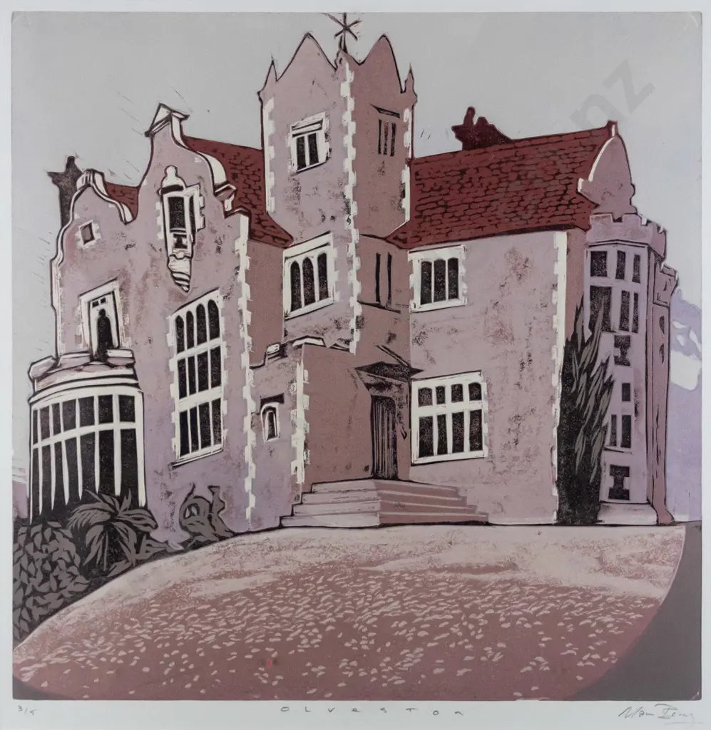 Manu Berry - framed woodcut 3/5 "Olveston" H-380 W-380 Image 1++