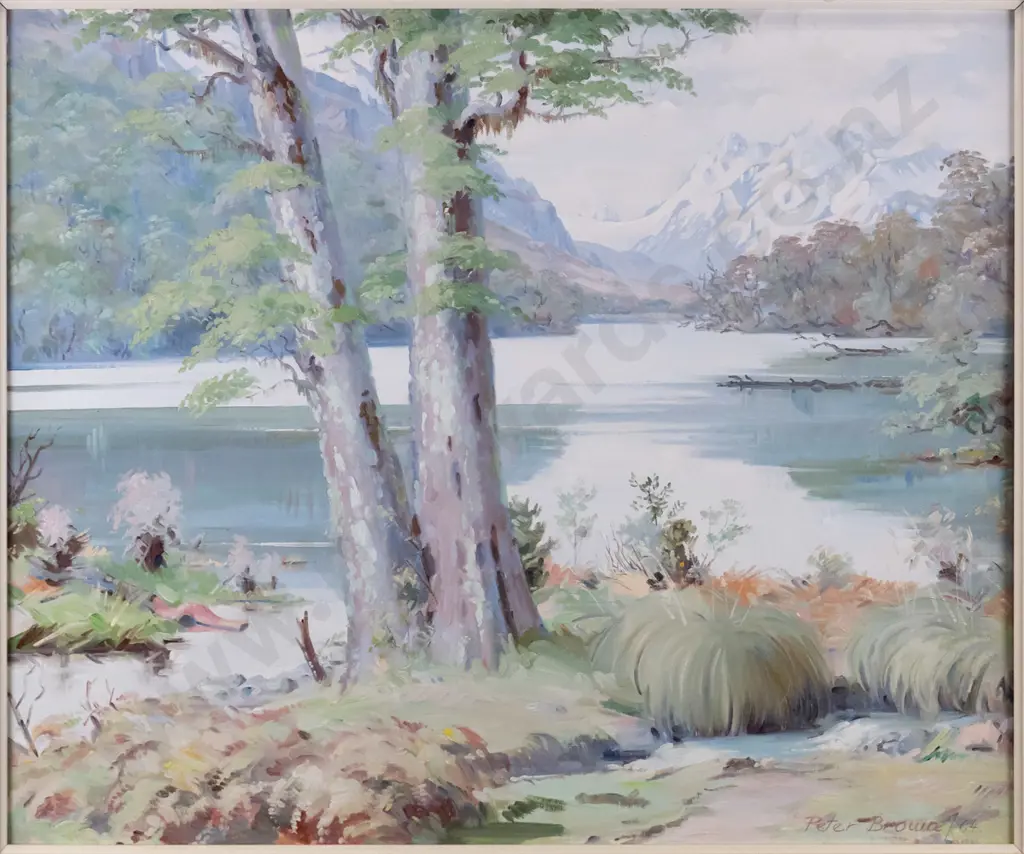 Peter Brown 1964 - framed oil "Lake Howden,Otago near Holyford"  H-490 W-590 Image 1++