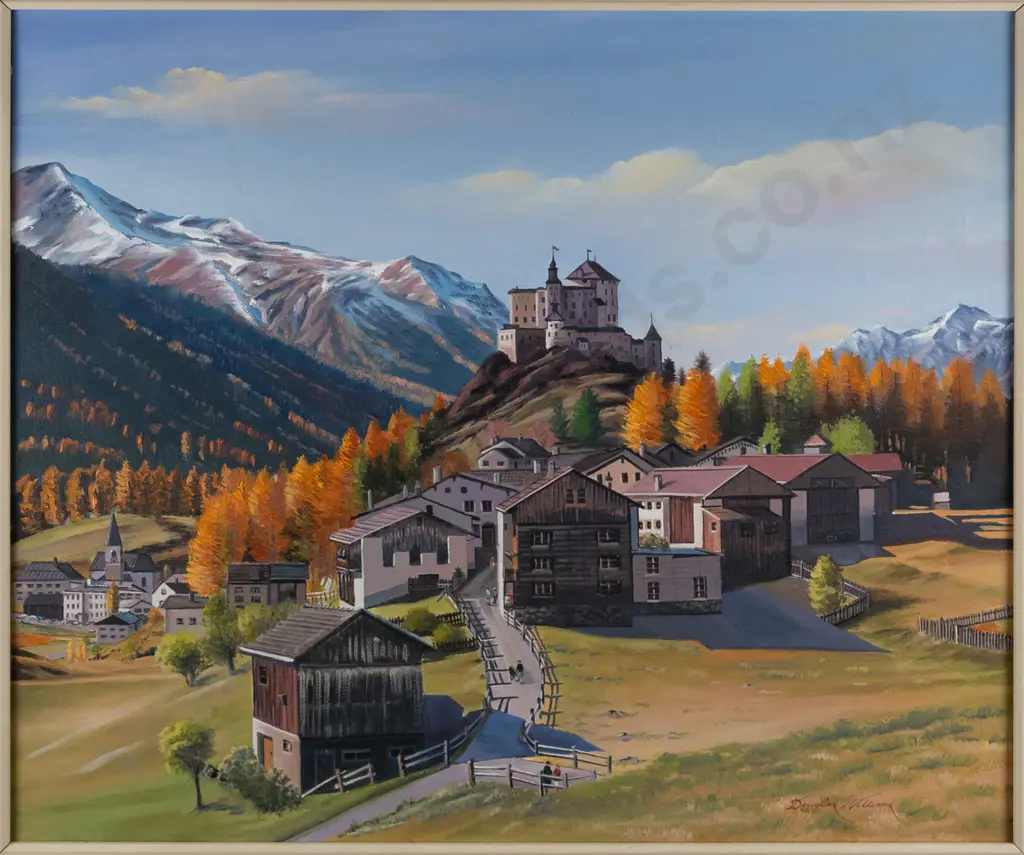 Douglas Williams - framed oil on canvas "Autumn in Engiadina Switzerland" H-480 W-480 Image 1++