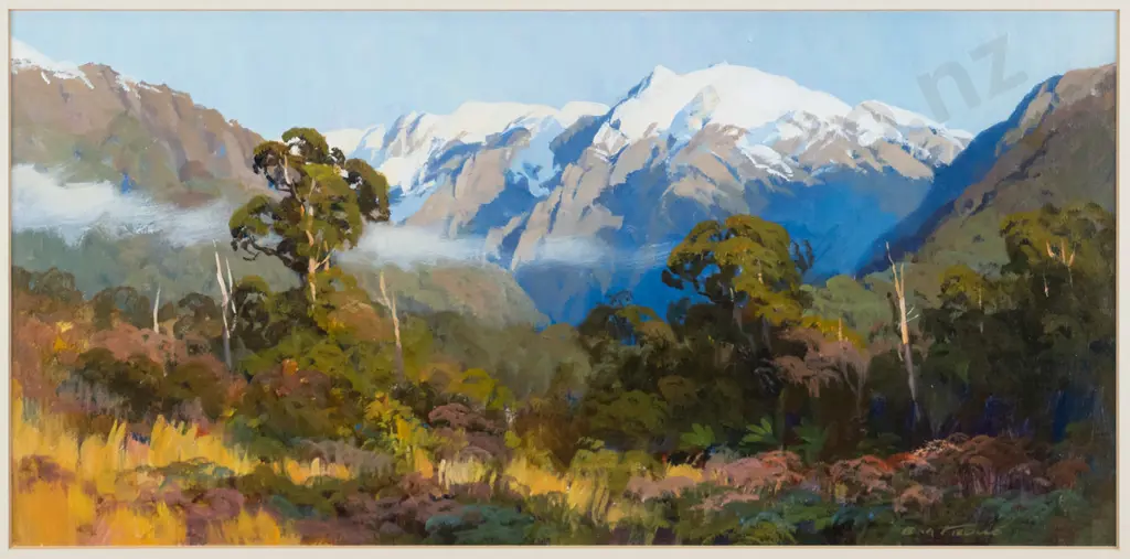Brent Trolle - framed oil "Towards the Geikie snow field, Franz Josef Glacier" H-200 W-420 Image 1++