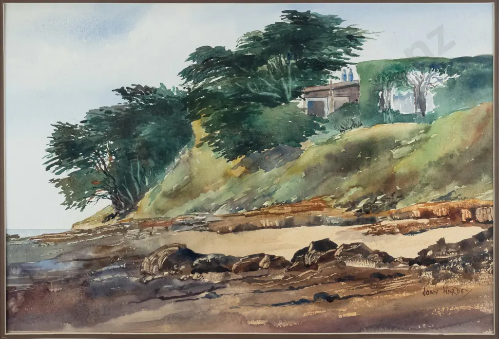 Joan Hardey - framed watercolour "Cottage at Shag Point" H-350 W-510 Image 1++