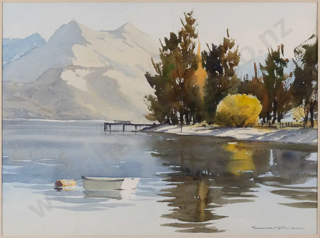Garrick Tremain - framed watercolour - Lake Wakatipu H-270 W-360 Image 1++