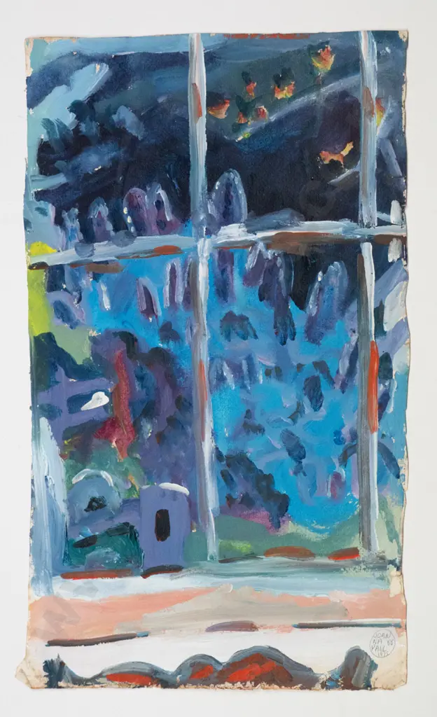 Joanna Paul  1975 - unframed gouache - window view H-330 W-210 Image 1++