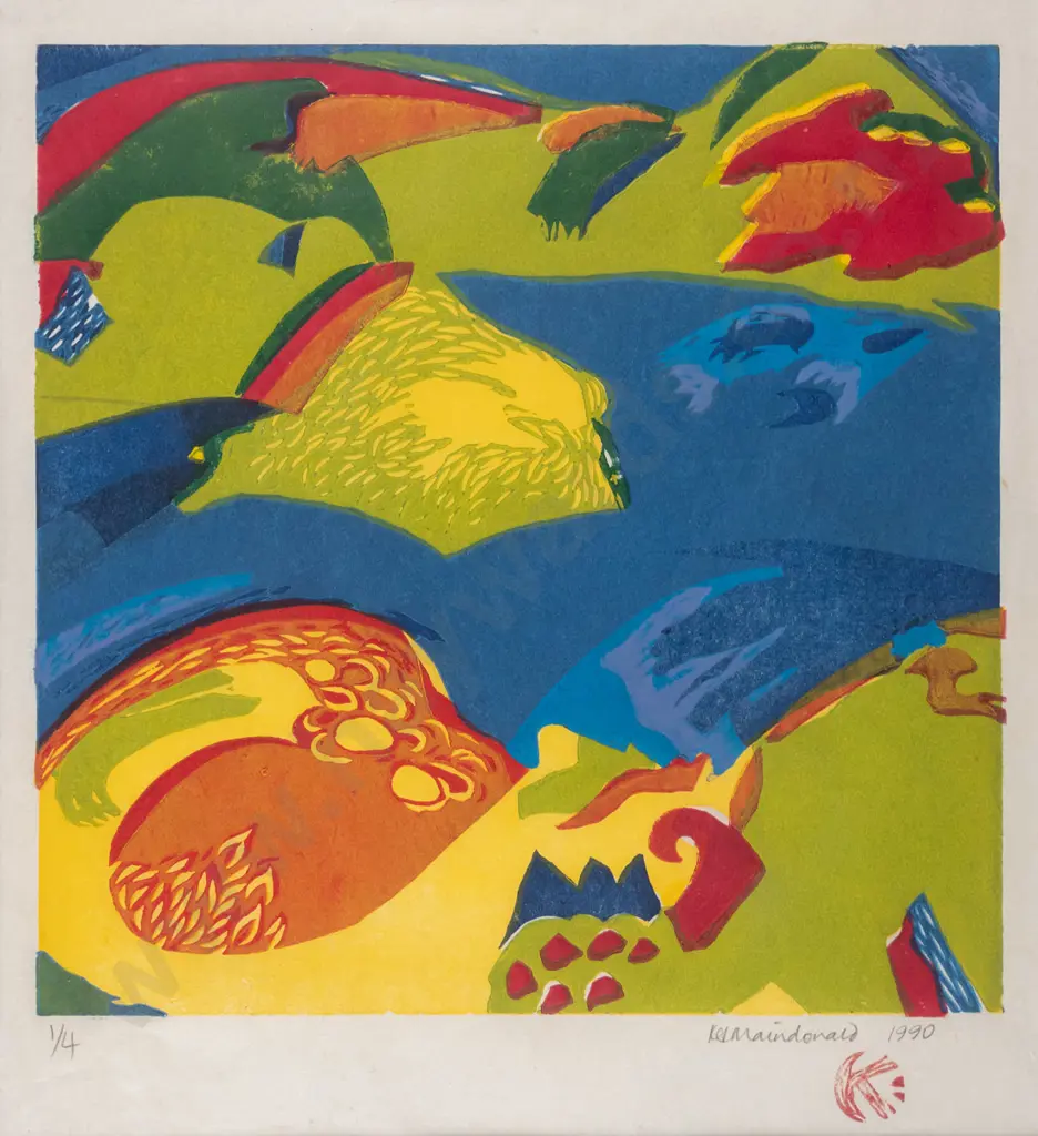 K Maindonald 1990- framed screenprint 1/4 - abstract H-380 W-340 Image 1++