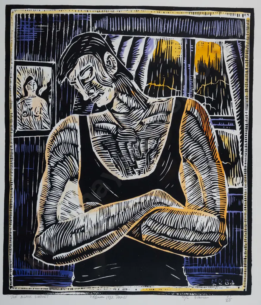 Nigel Brown 1982 - framed silkscreen "The Black Singlet" H-580 W-500 Image 1++