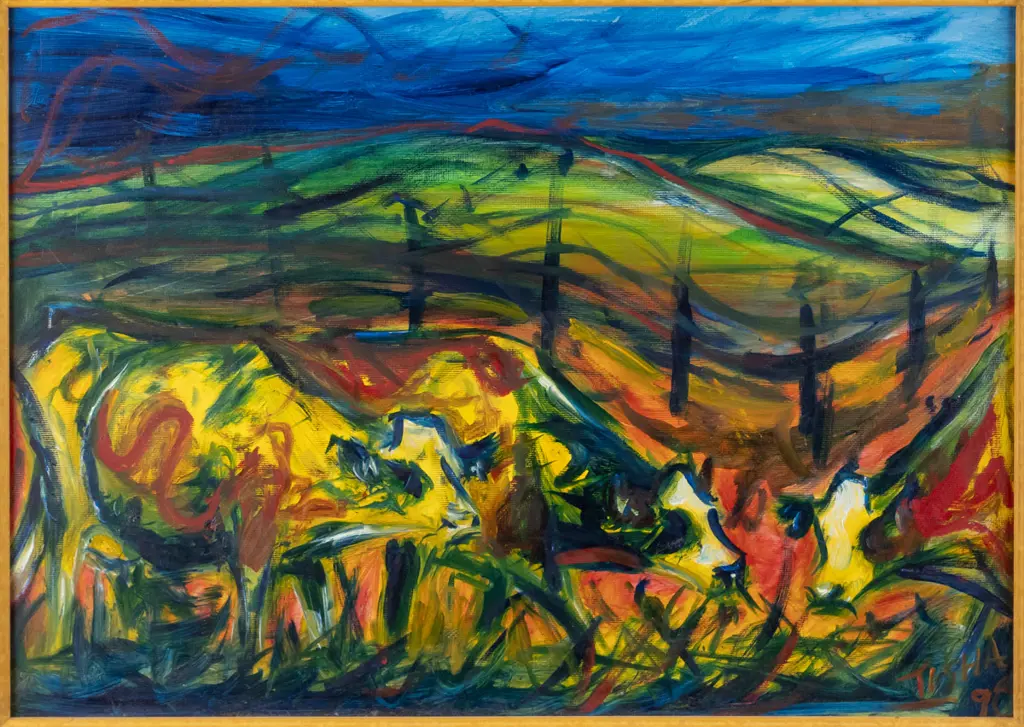 Tusha Midgely - framed oil - cows H-330 W-460 Image 1++