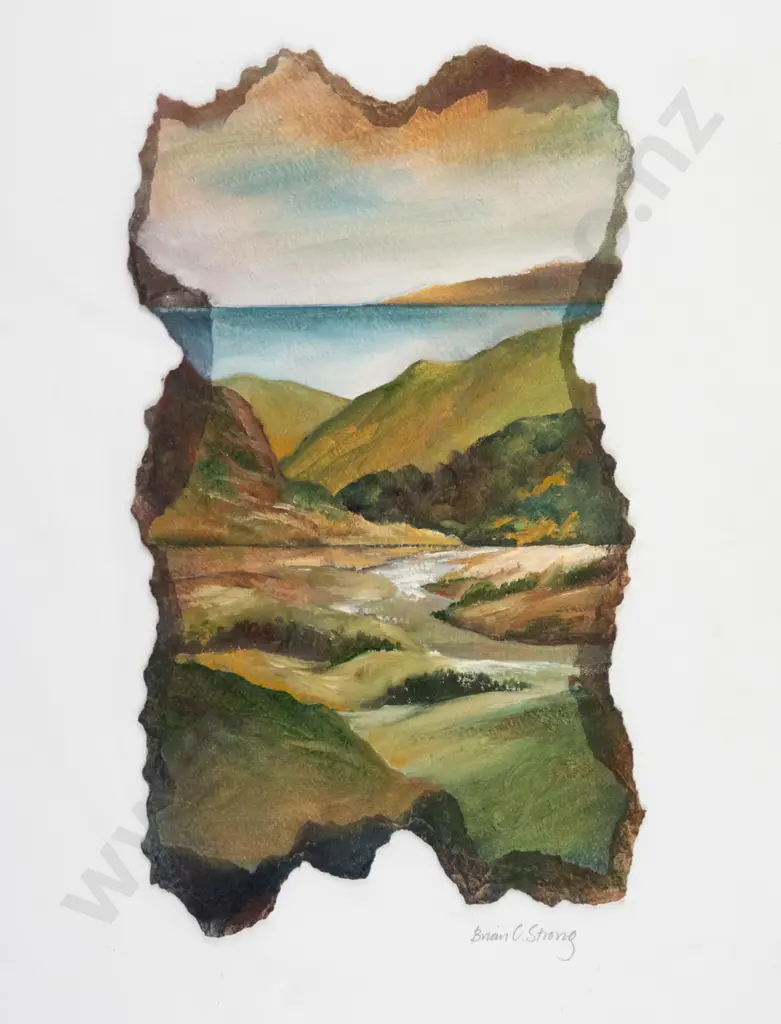 Brian C Strong - unframed mixed media - landscape and water scene H-270 W-160 Image 1++