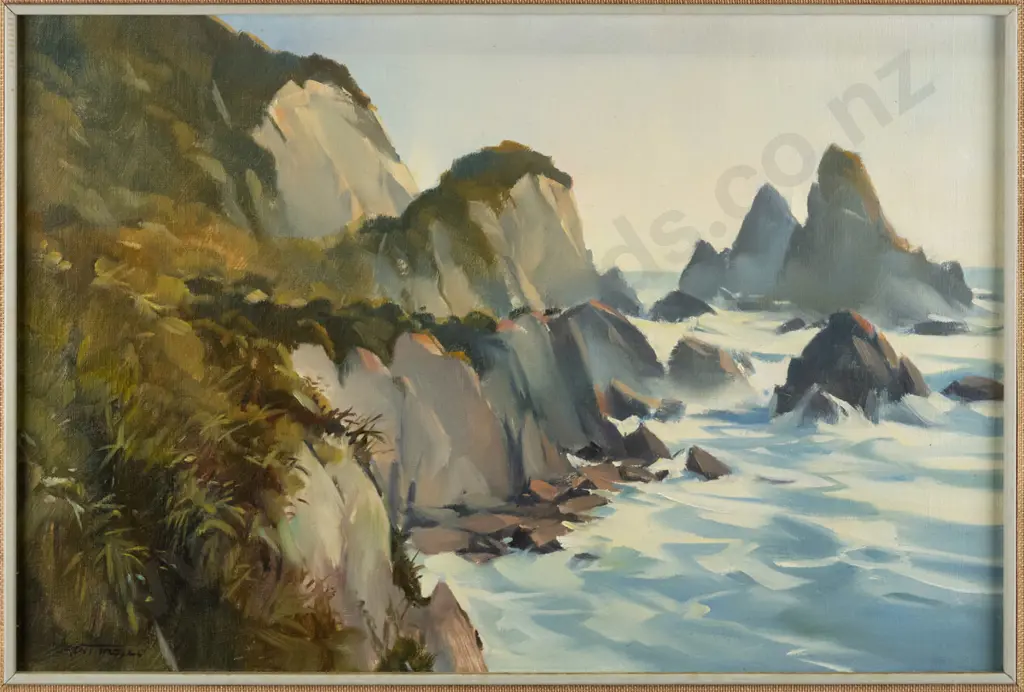 Brent Trolle - framed oil "Sea Spray, 12 Mile Punakaiki" H-290 W-440 Image 1++