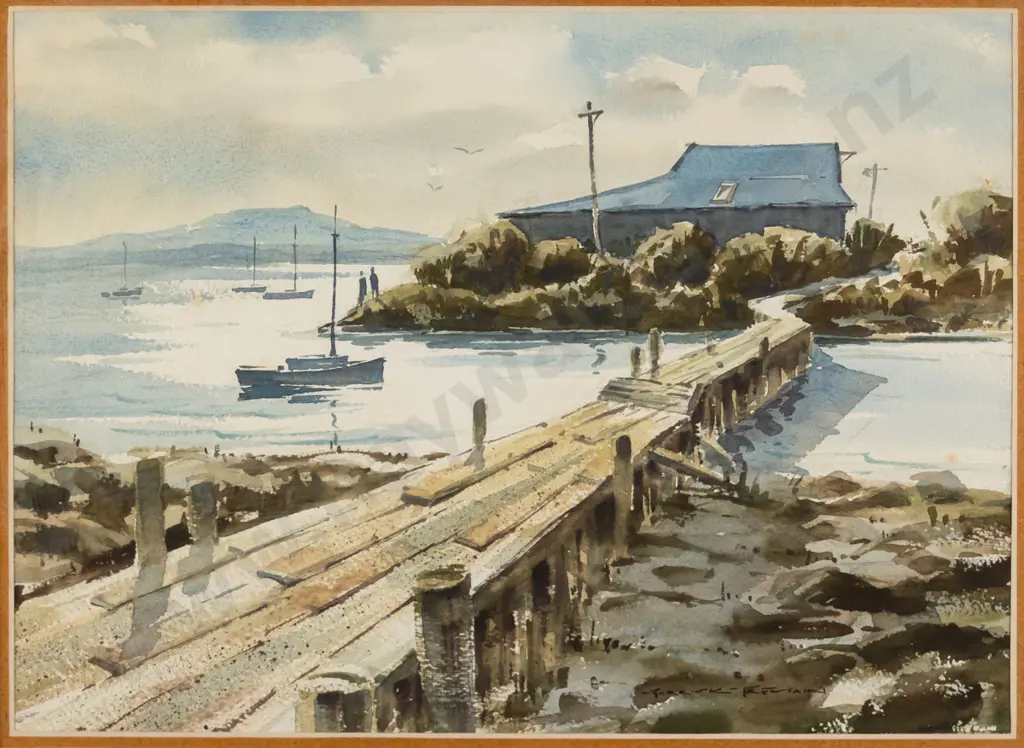 Garrick Tremain - framed watercolour "Board Walk, Bluff" H-250 W-350 Image 1++