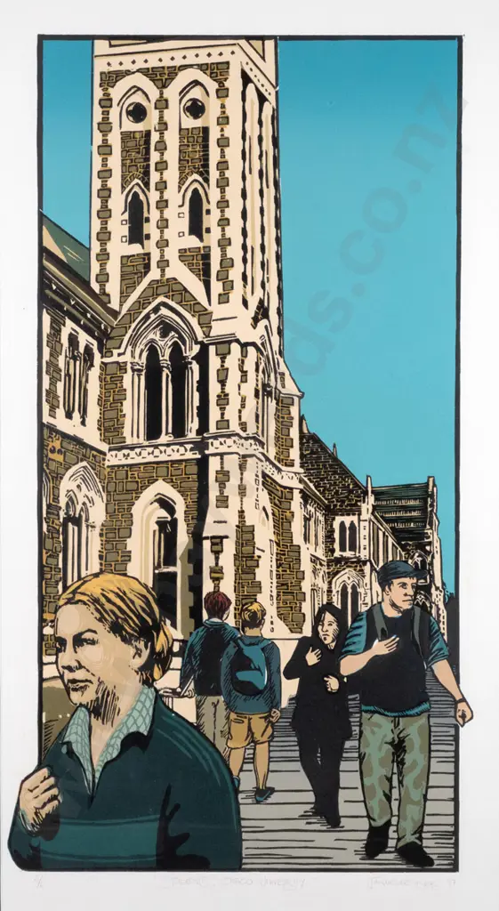 Jacqueline Byars '97 - framed screenprint 2/6 "Students, Otago University" H-800 W-420 Image 1++