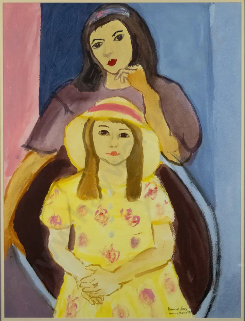 Annie Baird '93 - framed watercolour "Kim and Lucy" H-720 W-540 Image 1++