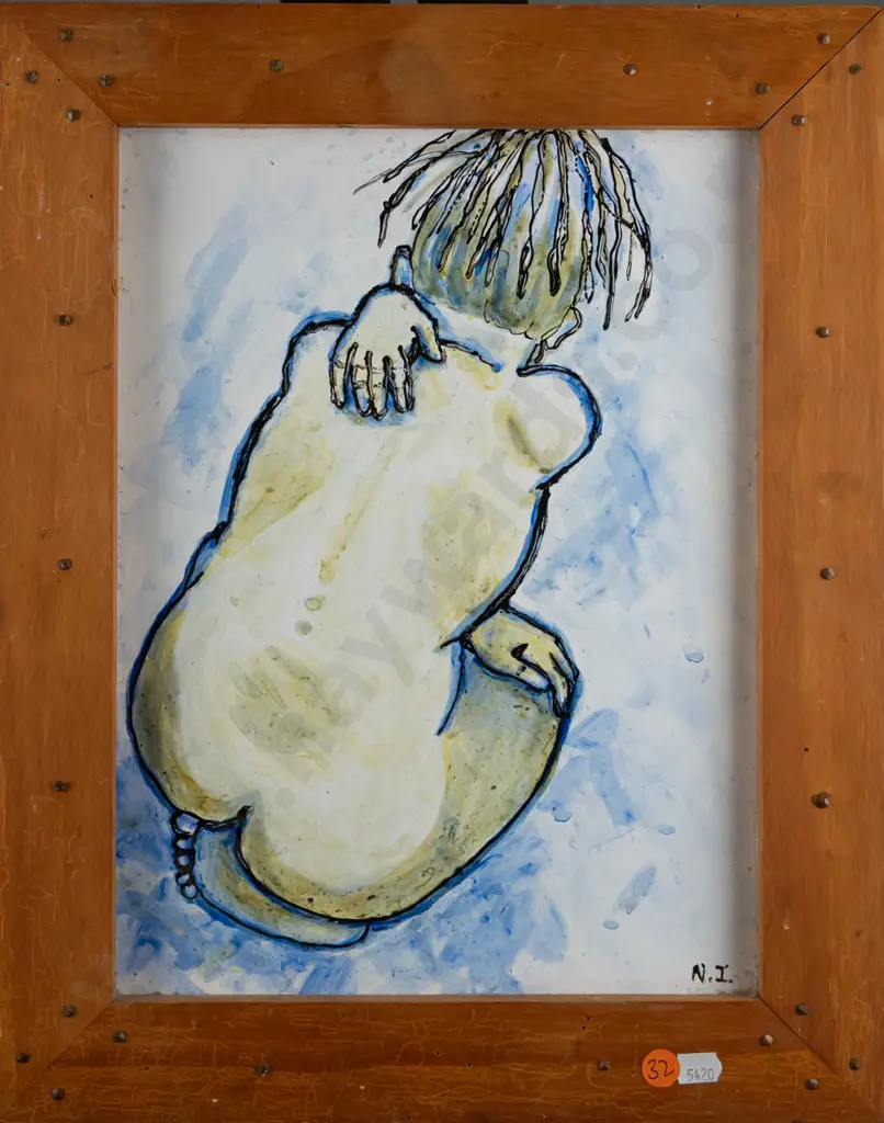 Nyree Ingle - framed ceramic tile painting - nude H-320 W-240 Image 1++