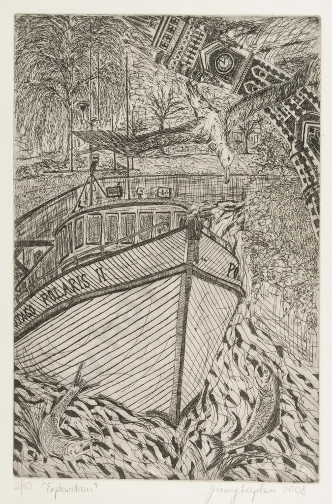 Jenny Leyden 2008 - framed etching 2/10 Exploration" H-250 W-160 Image 1++