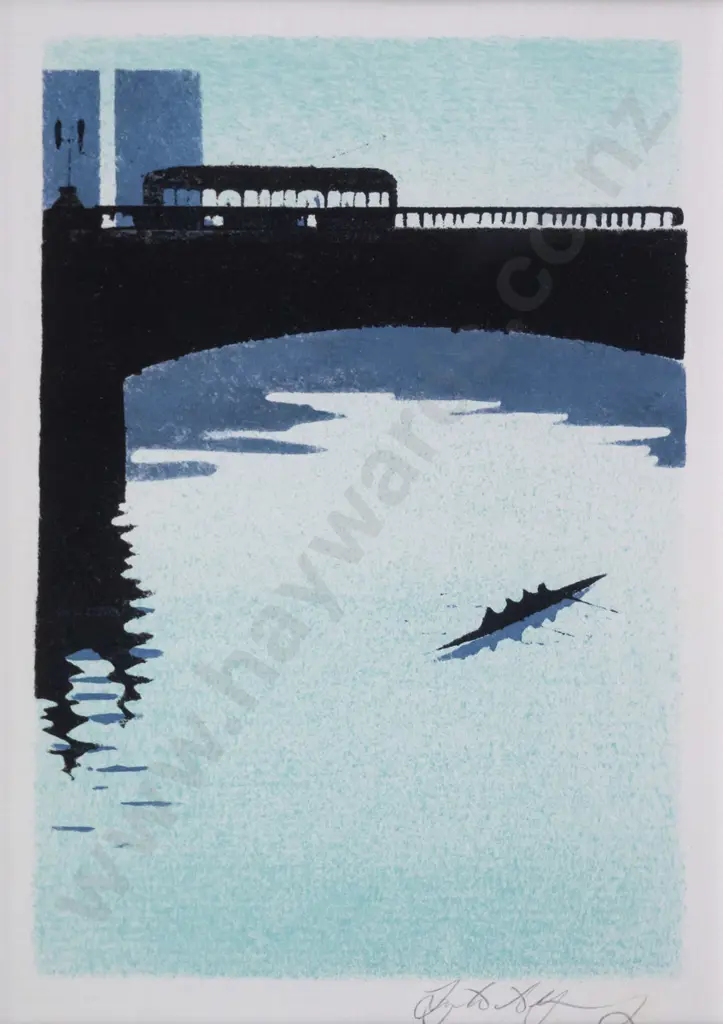 illegible signature - framed ltd edition print  - boat on river  H-145 W-100 Image 1++