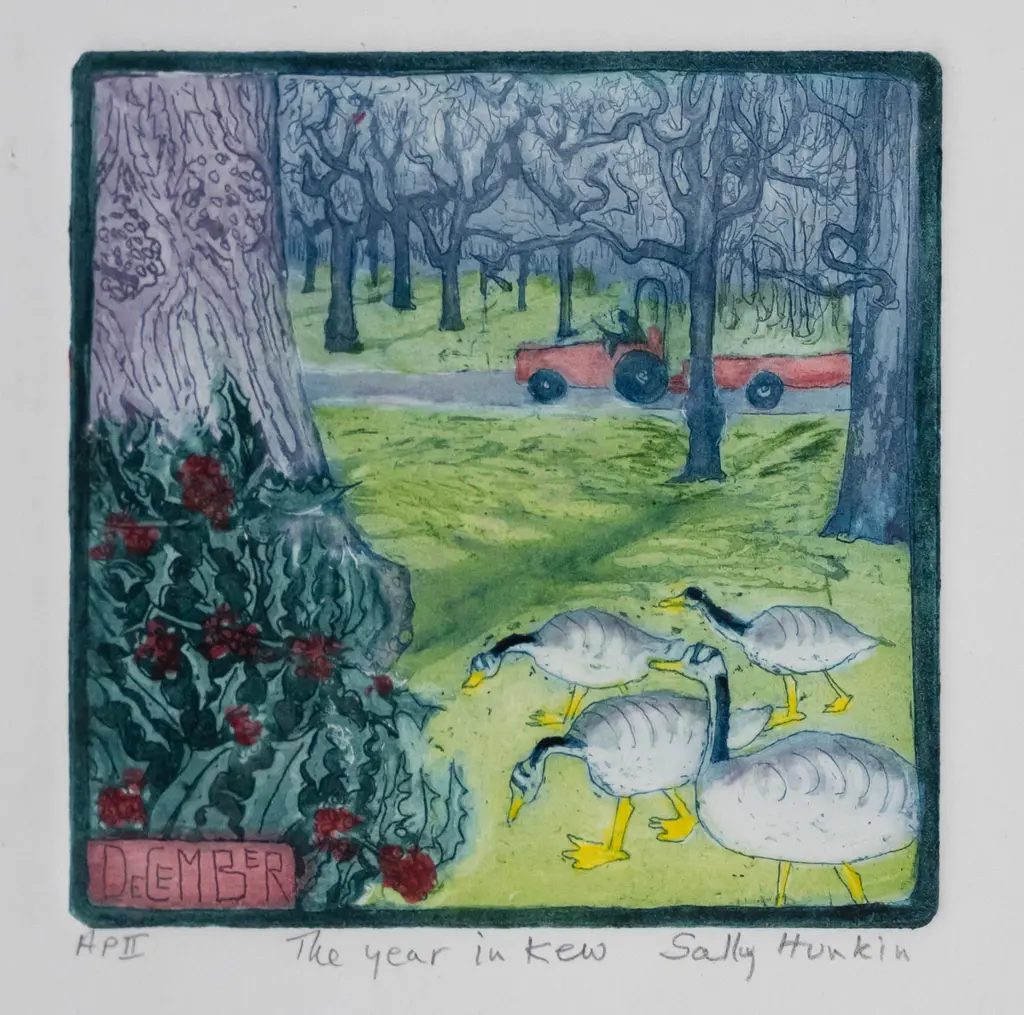 Sally Hunkin - framed etching AP II "The year in Kew" H-110 W-110 Image 1++