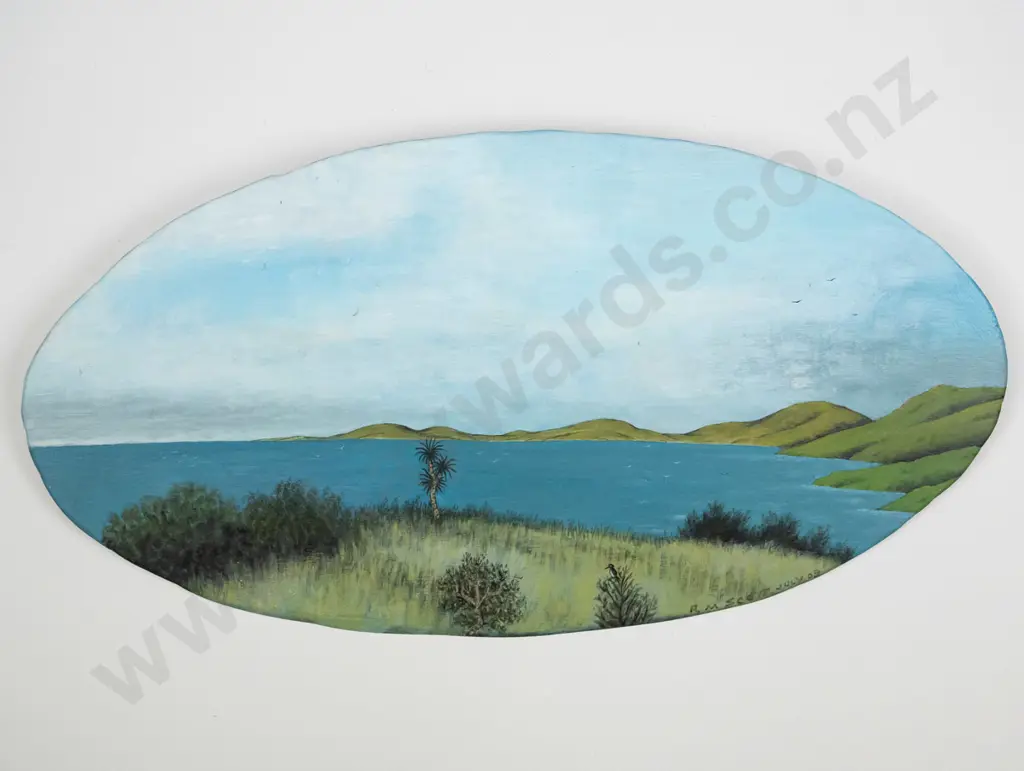 Robert M Scott - oil on board "Lone Cabbage Tree" H-270 W-520 Image 1++