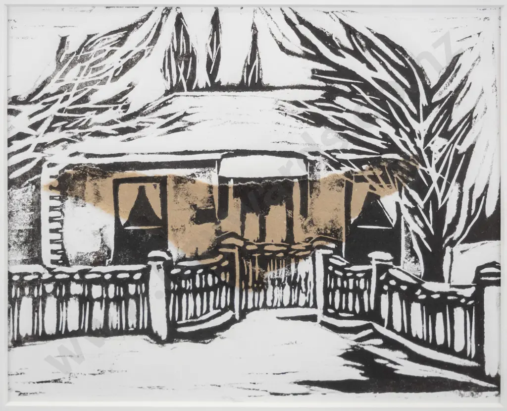 Sandra Robinson - framed woodcut print - house H-140 W-170 Image 1++