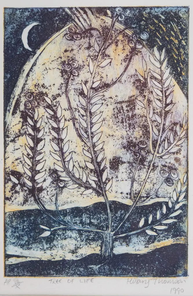 Hillary Thomson 1990 - framed etching 7/10 "Tree of Life" H-180 W-120 Image 1++