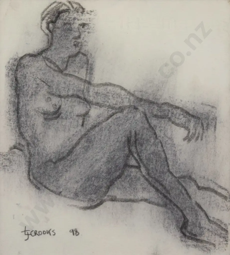 Lindsay Crooks '98 - framed charcoal - nude H-180 W-170 Image 1++