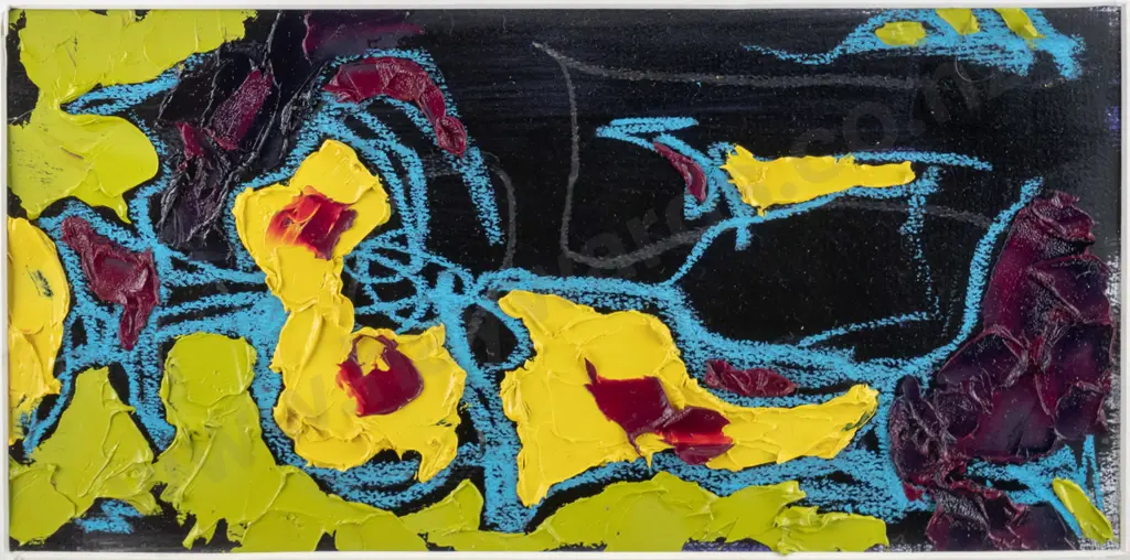 James Bell 1999 - framed gesso and oil on paper "Abstract Organics No. 2" H-170 W-340 Image 1++