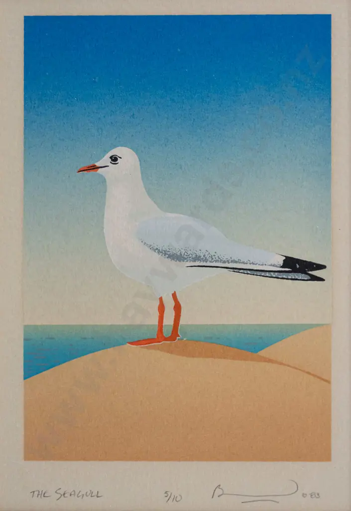 illegible signature '83 - framed ltd edition print 5/10 "The Seagull" H-130 W-85 Image 1++