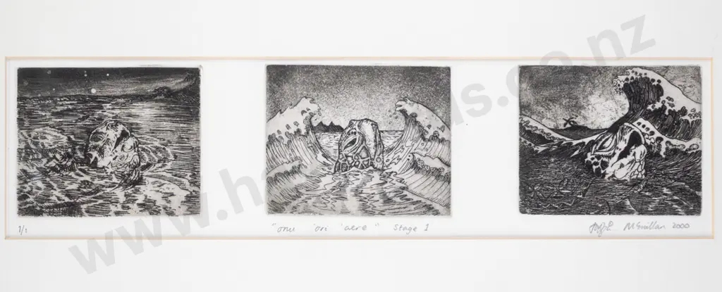 Josh McMillan - framed triptych etching 1/1 "onu, ori, aere" Stage 1 H-90 W-380 Image 1++