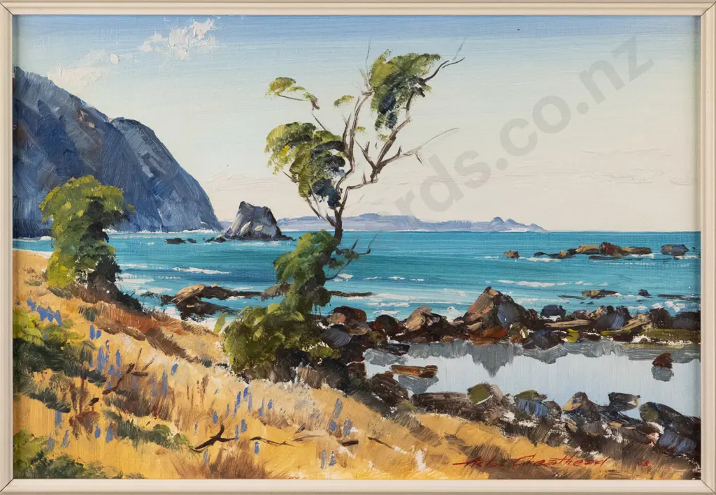 Aston Greathead '68 - framed oil "Kaikoura Coast" H-260 W-380 Image 1++