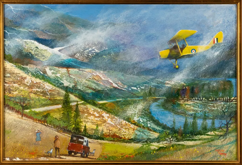 Maynard Waters - framed oil on board - "Moth over Wanaka" H-370 W-560 Image 1++