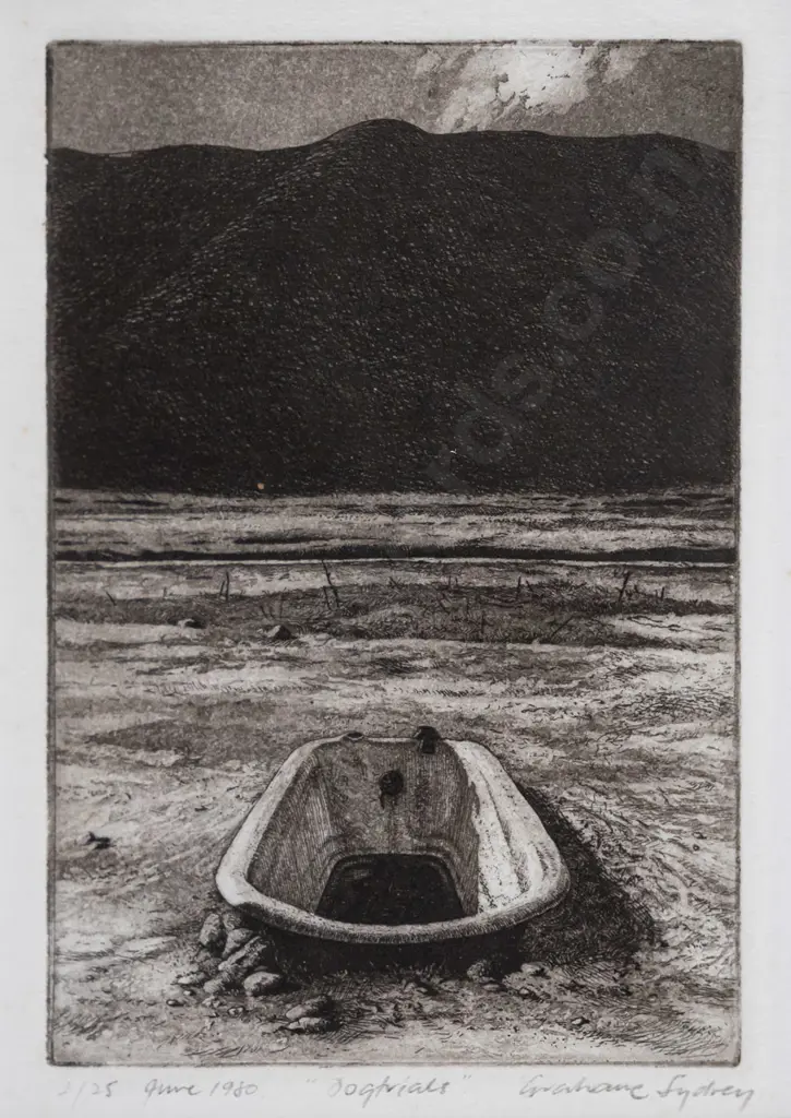 Grahame Sydney June 1980 - framed etching 2/25 "Dogtrials" H-140 W-105 Image 1++