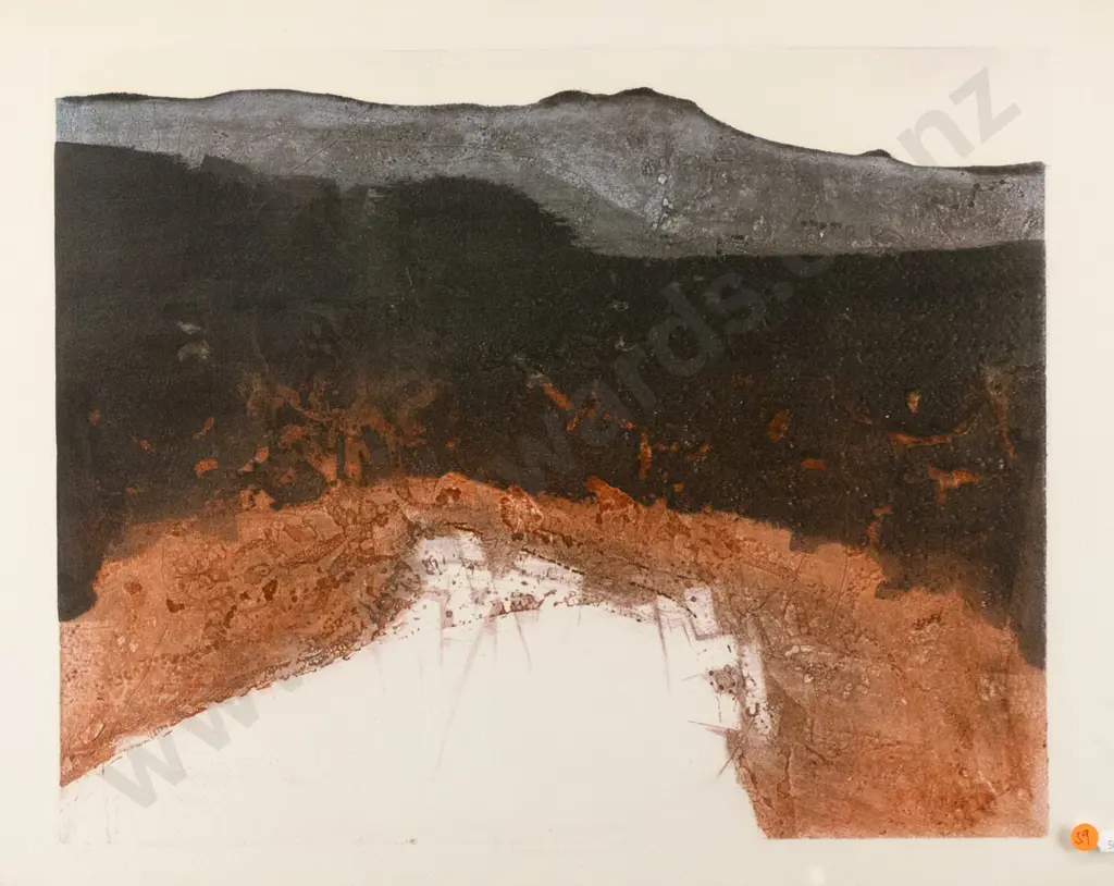 illegible signature - framed lithograph - landscape H-390 W-490 Image 1++