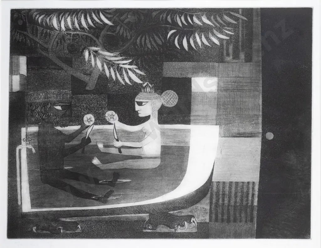 Pamela MacFarlane '81 - framed etching 7/50 "Travellers" H440 W-580 (slight marking to mat) Image 1++